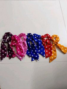Polka Dot Scrunchies with Bows (Set of 7)