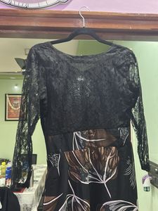 Elegant Black Lace &amp; Floral Print Gown