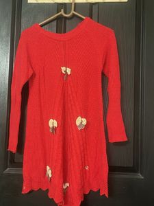 Red Knit Sweater Dress with Bows