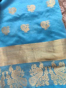 Stunning Blue Saree with Gold Weave