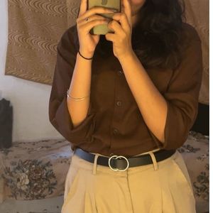 Brown Textured Button-Down Shirt
