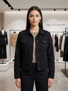 Classic Black Denim-Style Trucker Jacket