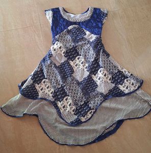 Beautiful Blue & White Printed Umbrella Cut Kurta