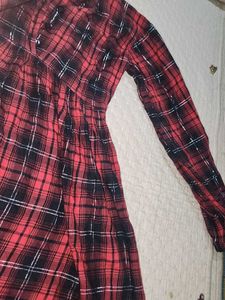 Red Plaid Long Sleeve Dress
