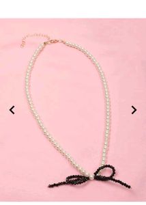 Pearl Necklace with Black Bow