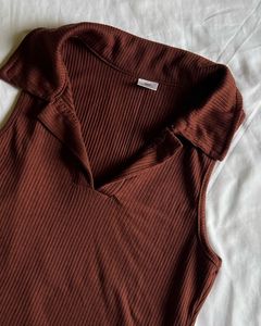 Street Style store  Ribbed Collared Sleeveless Top