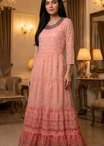 Pink Printed Long Frock