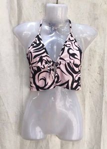 619. Trendy Pink &amp; Black Tribal Print Bikini Top