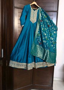Partywear Teal Anarkali Suit with Dupatta