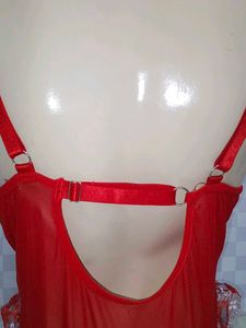 (725)Red Heart Lace Lingerie Bodysuit