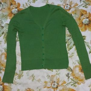 Green Cardigan Ribbed Top