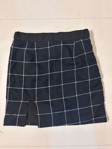 Black Grid Mini Skirt with Side Slit