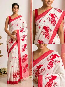 Elegant White & Red Saree