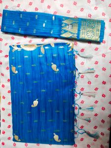 Vibrant Blue Saree with Gold Embroidery