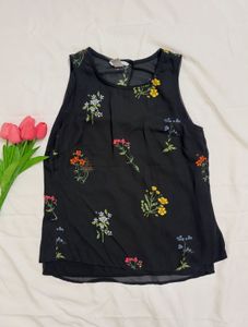 Black Floral Sleeveless Top