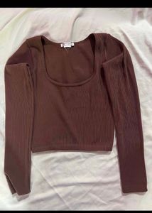 ZARA Ribbed Square Neck Long Sleeve Top
