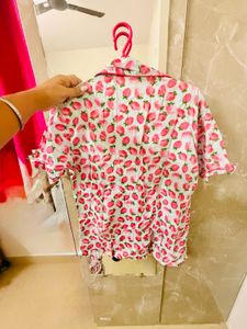 Strawberry Print Pajama Top