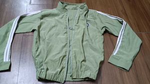 Green Track Jacket with White Stripes