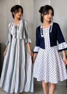 Combo of 2 Striped &amp; Checked Maxi dresses