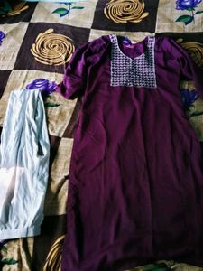 Elegant Purple Kurta with White Salwar