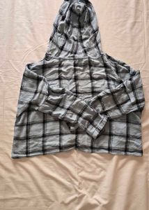 Light Blue Plaid Cropped Shirt
