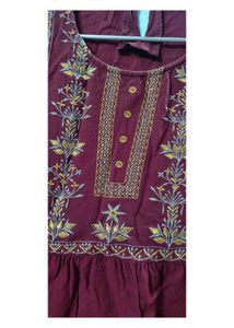 Burgundy Embroidered Kurta