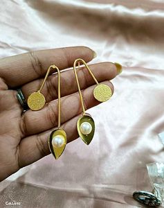 brass Gold Tone Pearl Drop Earrings
