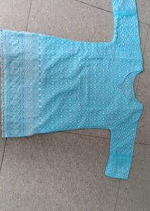 Chikankari Blue Embroidered short Kurta