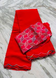 Vibrant Red saree Embroidered  blouse