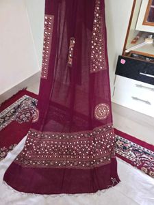 Embroidered Maroon dupatta