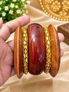 Wooden Bangles with Gold Chain Detail
