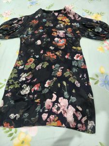 Chic Floral Print Puff Sleeve Dress