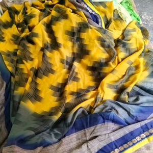 Vibrant Yellow &amp; Blue Saree