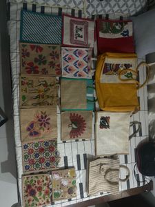 Set of Jute Pouches with Unique Prints