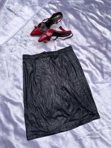 Black Textured Midi Skirt