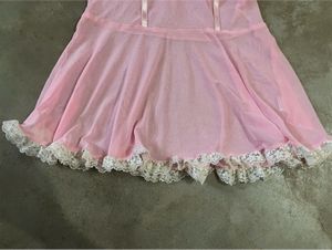 Vintage Aesthetic Pink Mesh Chemise with White Lac