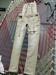 Women's Beige Denim Overalls