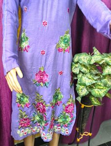 Cotton Embroidery Top Kurti-Rose Flower Stone Work