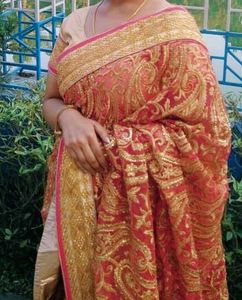 Elegant Pink &amp; Gold Embroidered Saree