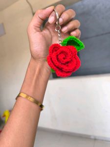 Handmade Crochet Rose Keychain
