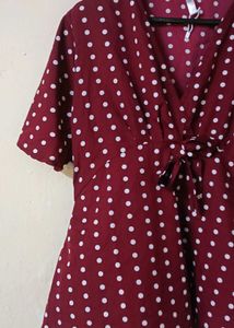 Maroon Polka Dot Tie-Up Top