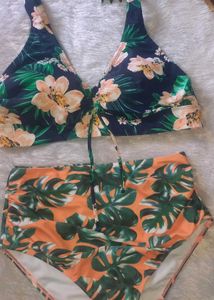 Tropical Print High-Waisted Bikini Set