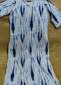 Elegant Blue &amp; White Tie-Dye Straight Kurta