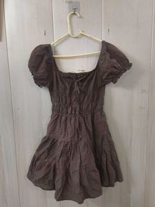 Brown Tiered Puff Sleeve Y2K Dress