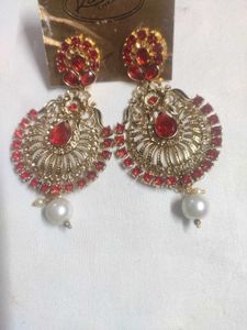 Elegant Red & Gold Dangle Earrings