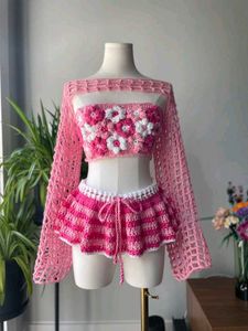 Crochet Flower Crop Top & Skirt Set