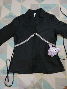 Stylish Black Lace Trimmed Blouse