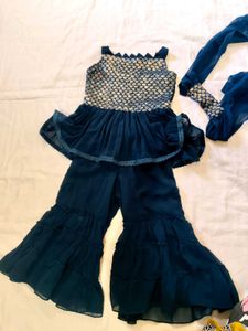 Elegant Teal Sequined Kurta Set with Sharara