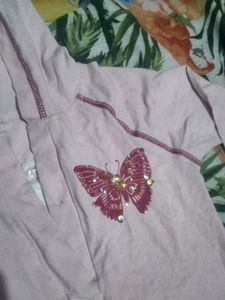 Pink Hoodie with Butterfly Embellishment