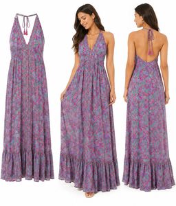 Pink Paisley Print Halter Neck Maxi Dress